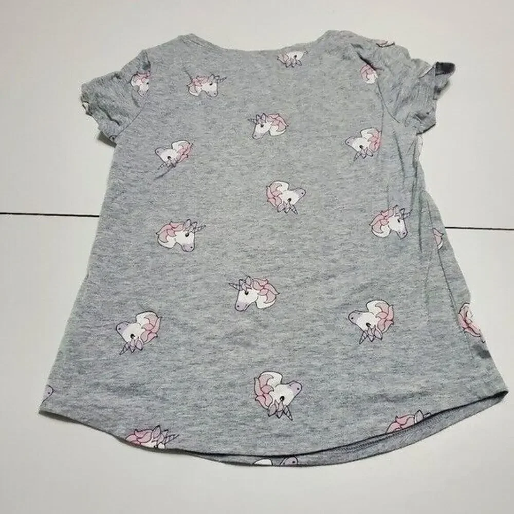 Justice Shirt Girls 10 Grey Unicorn Comfort Stretch Graphic Tee‎ All over Print